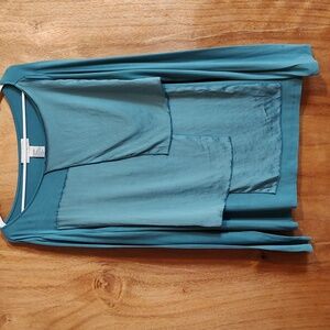 Doncaster Multimedia Soft Long Sleeve Tee Teal Silk Panels *Flaw Please Read* XL